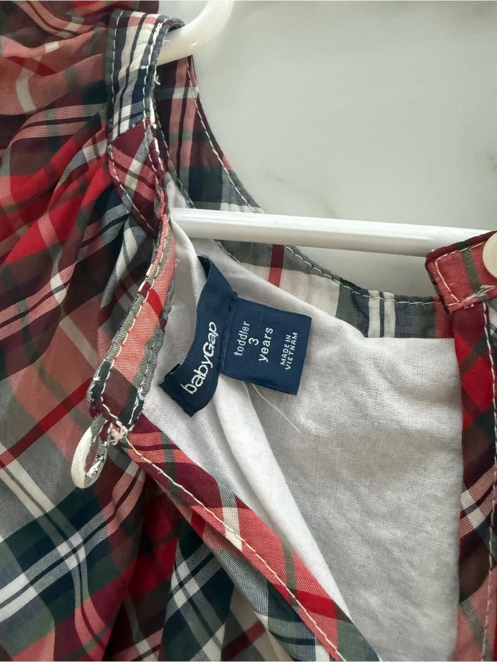 GAP Red Plaid Ruffled Shoulder Dress